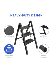 Hexar 3-Steps Multipurpose Step Ladder Folding Ladder with Anti-Slip Pedal, Black