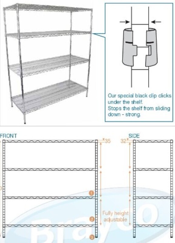 Dingo-Wire Kitchen Chrome Shelves 150x45x180cm 4Levels/set