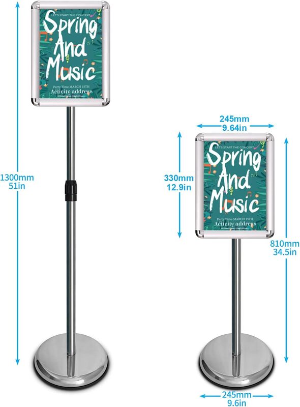 Dingo A4 Sign Holder Stand Adjustable Poster Display Stand, Floor Display Stands Replaceable Advertisement with Stable Metal Base, (Sliver)