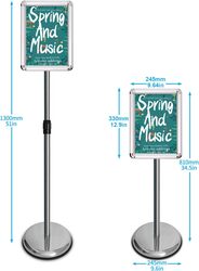 Dingo A4 Sign Holder Stand Adjustable Poster Display Stand, Floor Display Stands Replaceable Advertisement with Stable Metal Base, (Sliver)