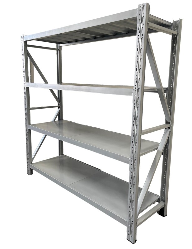 Dingo Heavy Duty Metal Warehouse 4 Steps Racking Storage Garage Shelving Steel Shelf Capacity 300kg Each Shelves (200 x 60 x 200cm) (Grey)