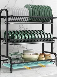 Dingo Dish Drying Rack,3-Tier Large Capacity Rust-Proof Dish Drainer for Kitchen Countertop,Dish Drainer Storage Rack,Sliver (No Water Stains on Countertops) Black