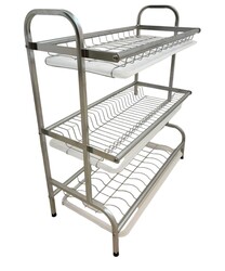 Dingo Dish Drying Rack,3-Tier Large Capacity Rust-Proof Dish Drainer for Kitchen Countertop,Dish Drainer Storage Rack,Sliver (No Water Stains on Countertops)Sliver