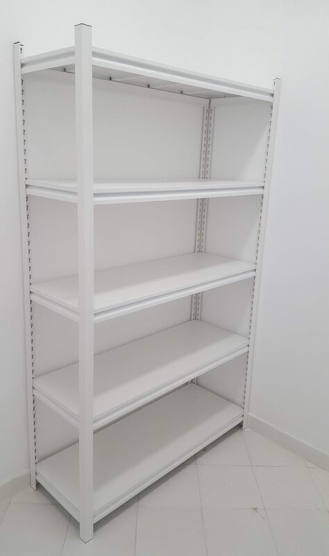 أرفف بولتلس مقاس 90 × 45 × 200 سم للتخزين الأبيض شديد التحمل ومستودع المكتب، رف قابل للتعديل