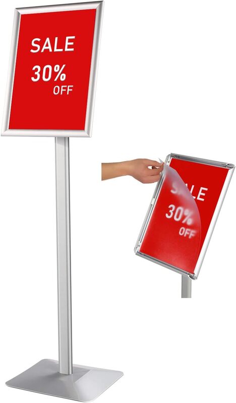 Dingo A3 Sign Holder Stand Adjustable Poster Display Stand, Aluminum Menu Stand Floor Display Stands Replaceable Advertisement with Stable Base,(Sliver)