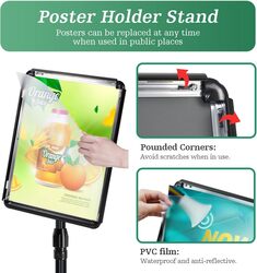 Dingo A4 Sign Holder Stand Adjustable Poster Display Stand, Floor Display Stands Replaceable Advertisement with Stable Metal Base, (Black)