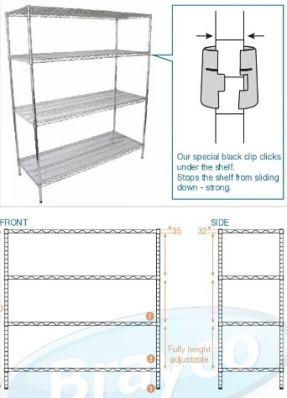 Dingo-Wire Kitchen Chrome Shelves 120x45x180cm 4Levels/set