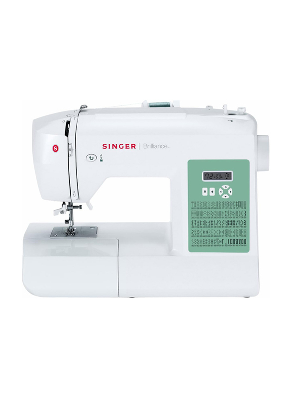 Singer Adjustable Stitch Length and Width Brilliance Computerized Sewing Machine with 100 Built-In Stitches LCD Screen & 203 Stitch Application, 6199, White