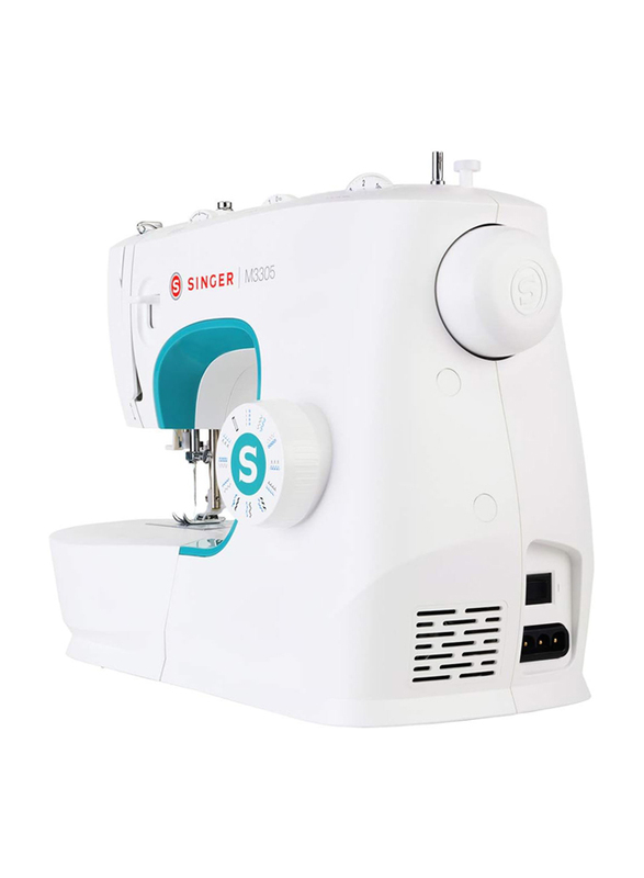 Singer Adjustable Stitch Length and Width Sewing Machine with LED Light, SGM-M3305, White