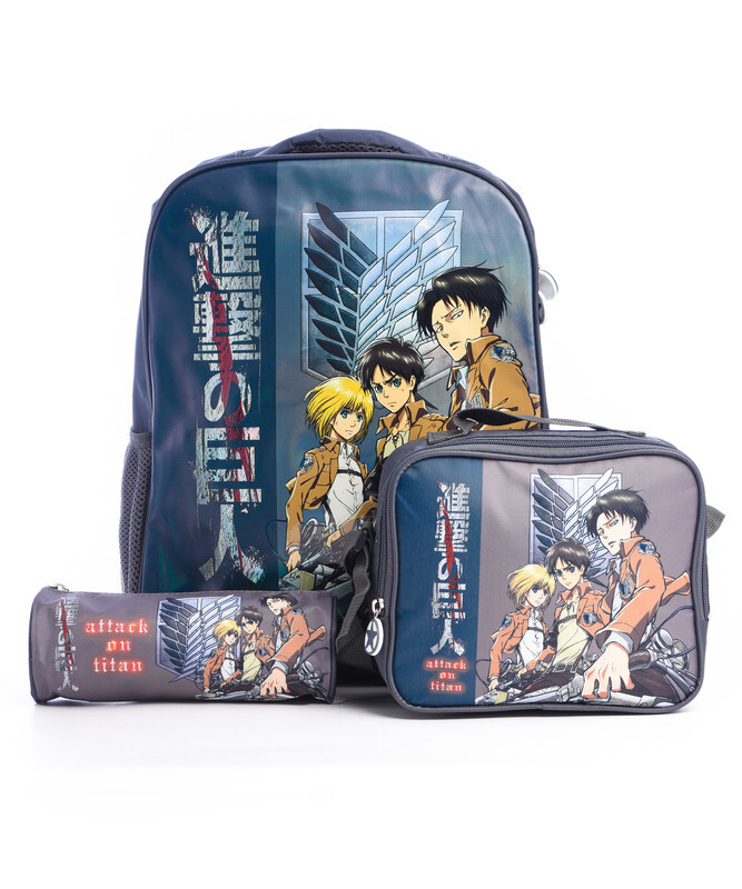 School Bag - Attack on Titan 16" Backpack with Lunch Bag and Pencil Case