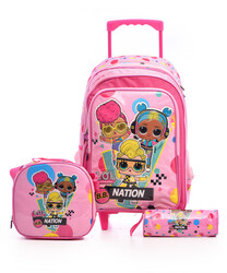 School Bag - LOL 18" Trolley Bag with Lunch Bag & Pencil Case