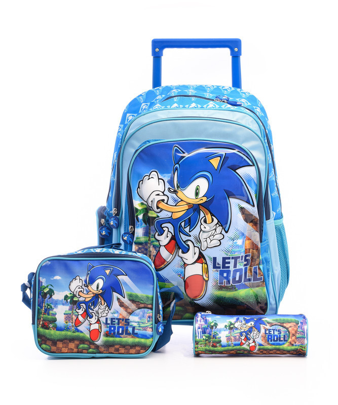 School Bag - Sonic 18" Trolley Bag with Lunch Bag & Pencil Case