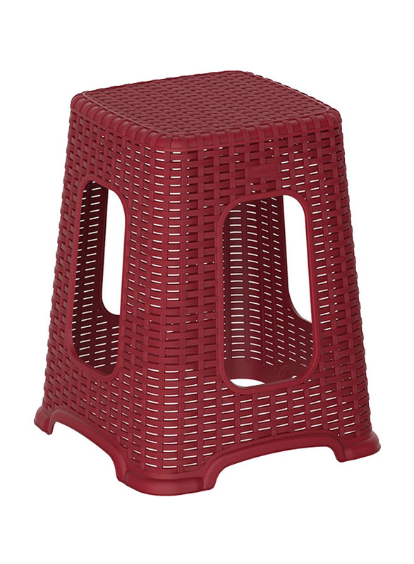 Cosmoplast Plastic Rattan High Stool, Burgundy