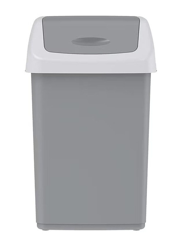 Cosmoplast Flip-Top Waste Bin with Swing Lid, Pearl Grey