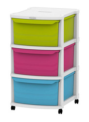 Cosmoplast 3-Tiers Multipurpose Storage Cabinet with Wheels, Multicolour