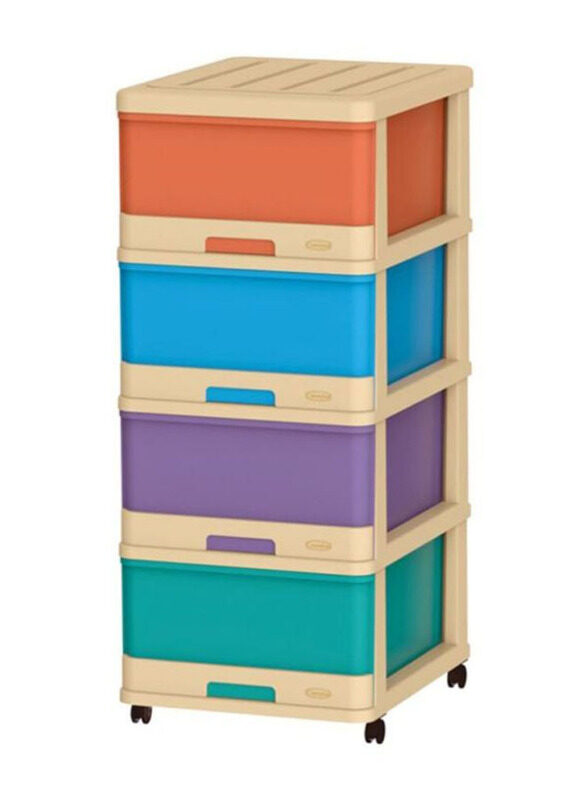 

Cosmoplast 4-Drawer Plastic Storage Cabinet with Wheels, Multicolour