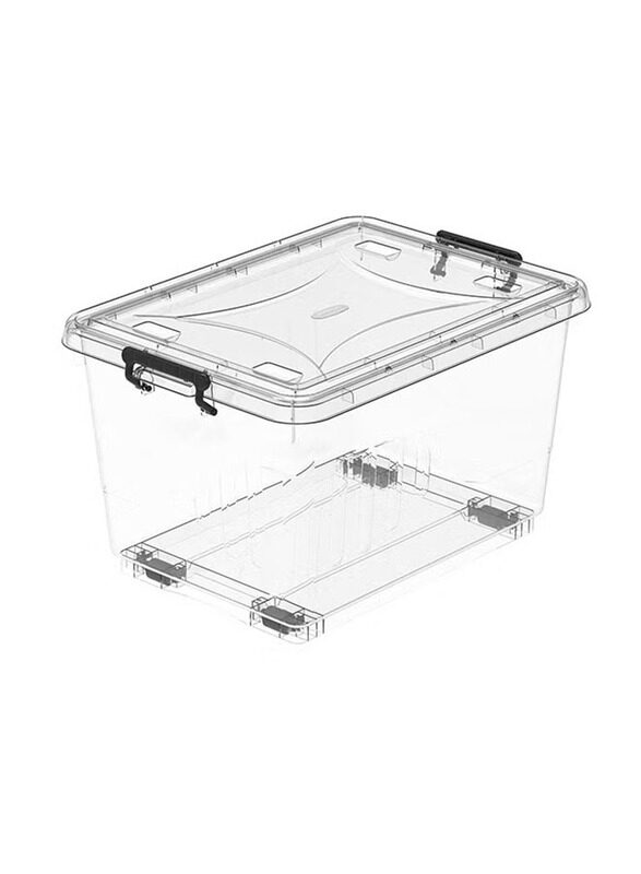 

Cosmoplast 22L Long-Lasting Light Weight Plastic Storage Wheel Box With Lockable Lid, Black/Clear
