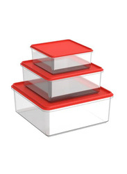 Cosmoplast Plastic Ezy Food Storage Containers Set, 3 Pieces, Red