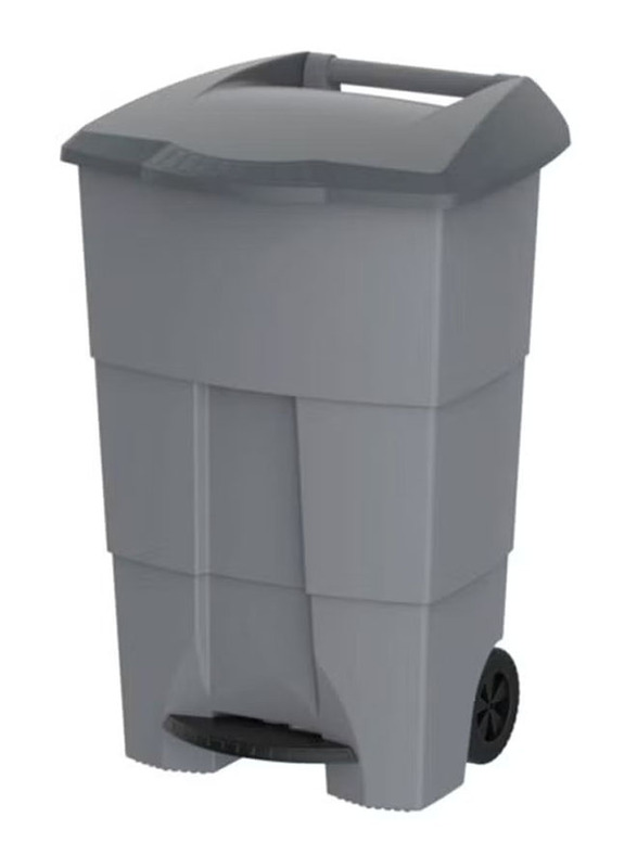 Cosmoplast 125L Step-On Waste Bin With Pedal And Wheels, Grey