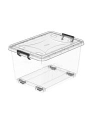 Cosmoplast Plastic Storage Box with Wheels & Lockable Lid, Clear