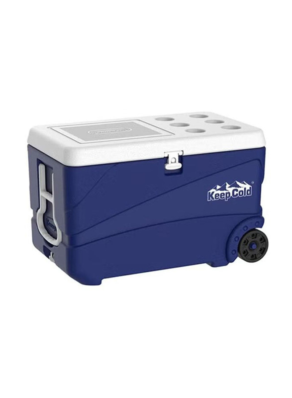 Cosmoplast 84 Ltr Keep Cold Deluxe Icebox With Wheels, Blue/White