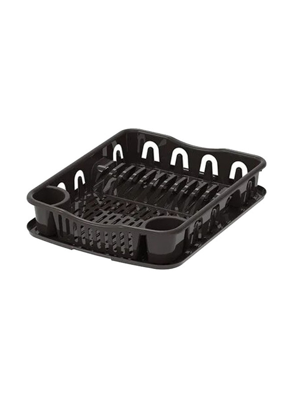 Cosmoplast Plastic Large Dish Rack with Drainer, Dark Brown