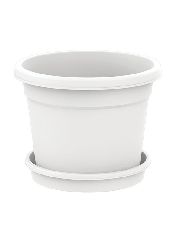 Cosmoplast 6-Inch Round Flowerpot with Tray, White