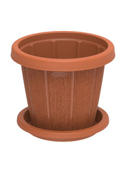 Cosmoplast 8-Inch Round Woodgrain with Tray, Terracotta