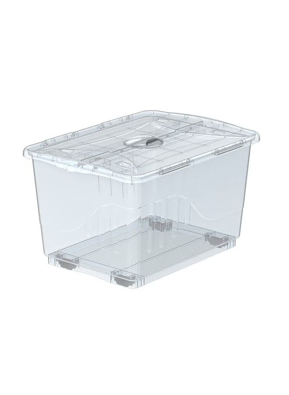 Cosmoplast 33L Plastic Storage Box With Wheels And Lockable Lid, Clear