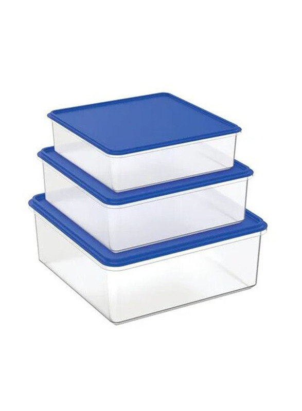 Cosmoplast Plastic Ezy Food Storage Containers Set, 3 Pieces, Blue/Clear