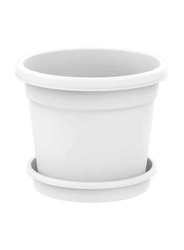 Cosmoplast 12-Inch Round Flowerpot with Tray, White