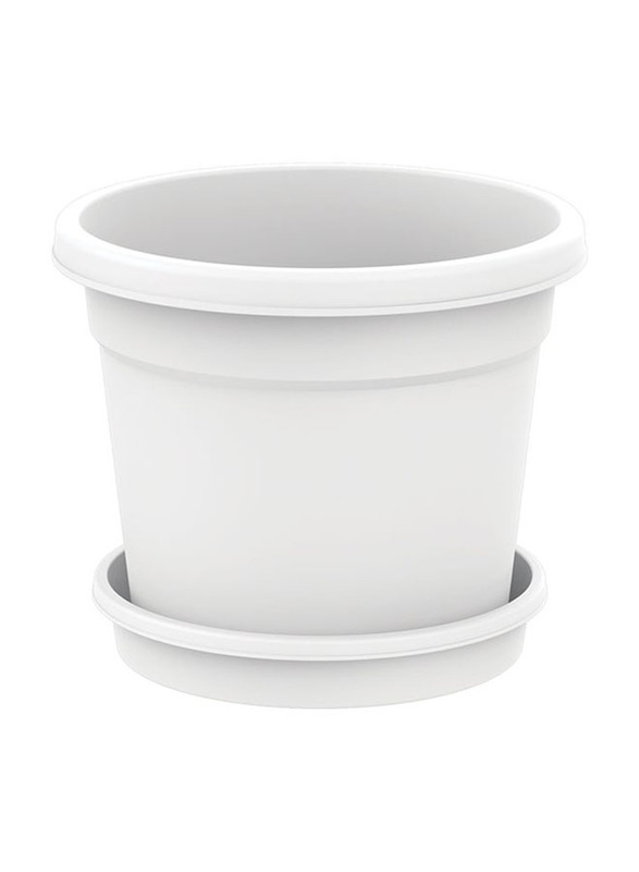 Cosmoplast 6-Inch Round Flowerpot & Tray, White