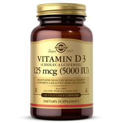 Solgar Vitamin D3 (Cholecalciferol), 5000 IU, 120 Vegetable Capsules