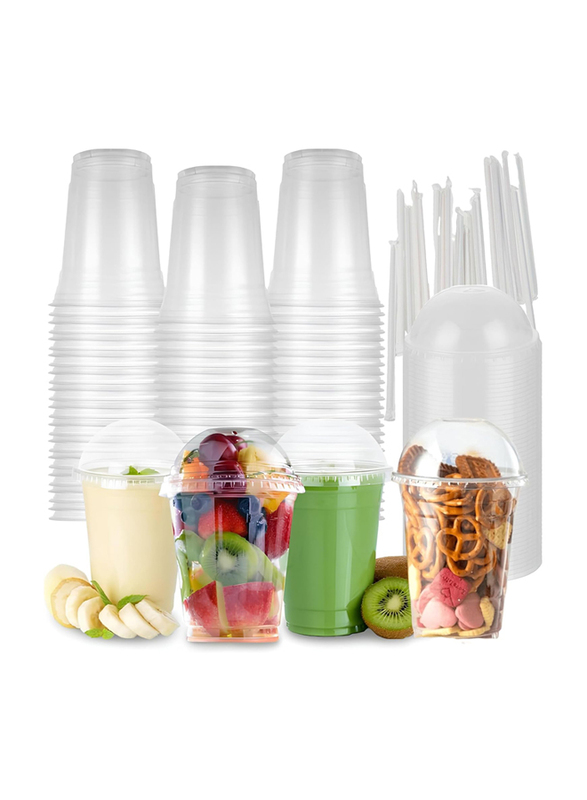 Atozs Disposable Plastic Cups with Dome Lids, 50 x 16oz, Clear