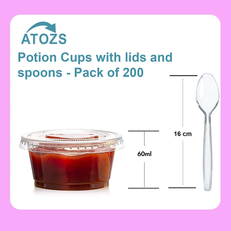 Atozs 200-Piece 4oz Disposable Plastic Portion Cups with Lids & Spoons, Clear
