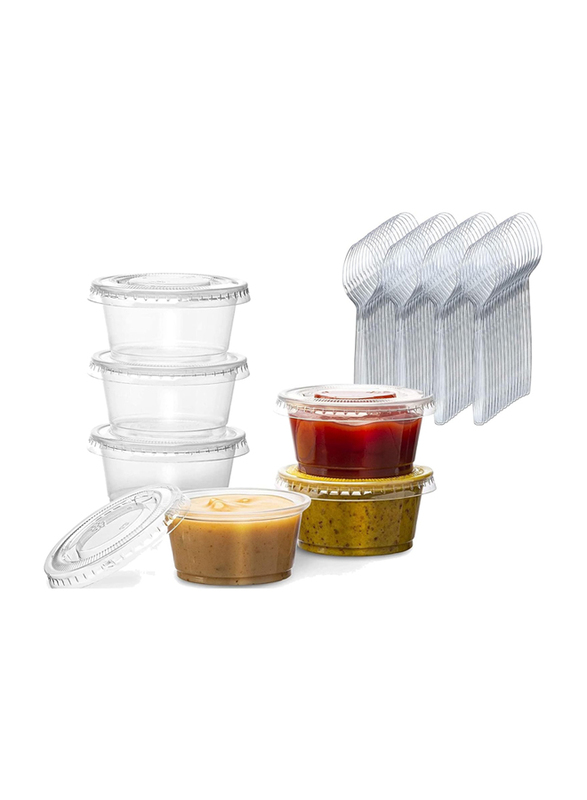 Atozs 200-Piece 4oz Disposable Plastic Portion Cups with Lids & Spoons, Clear