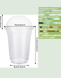 Atozs Disposable Plastic Cups with Dome Lids, 100 x 16oz, Clear