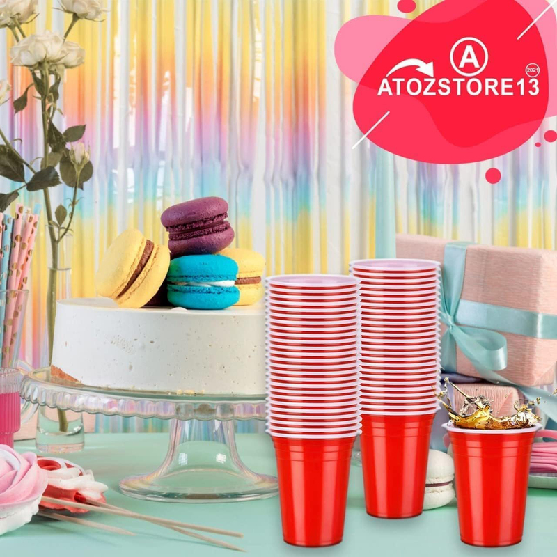 Atozs Disposable Plastic Party Cups, 50 x 16oz, Red