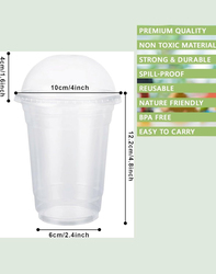 Atozs Disposable Plastic Cups with Dome Lids, 50 x 16oz, Clear