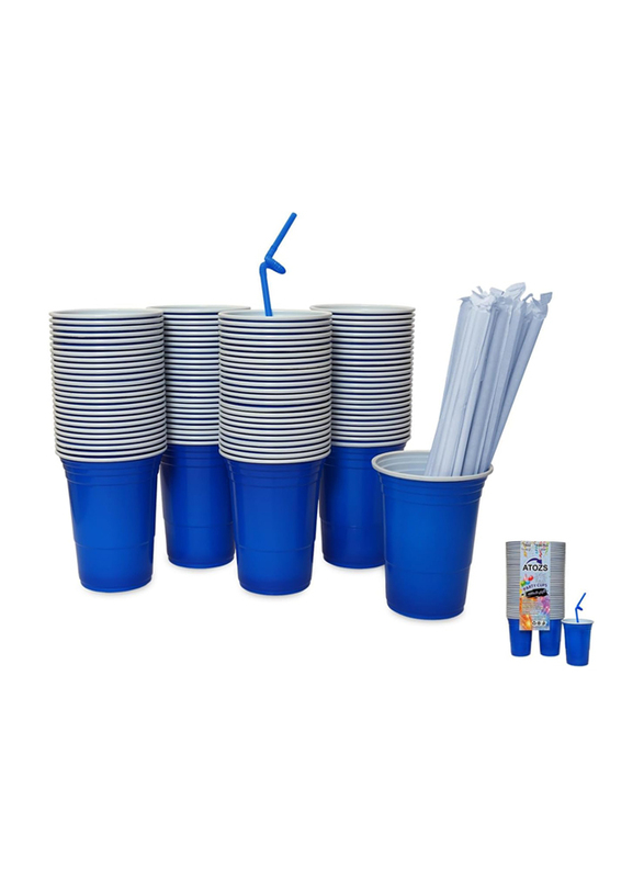 Atozs Disposable Plastic Party Cups, 100 x 16oz, Blue