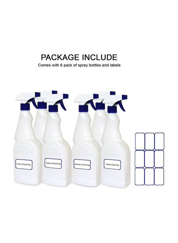 Atozs Leak Proof Mist Empty Plastic Spray Bottles, 6 Pieces, White