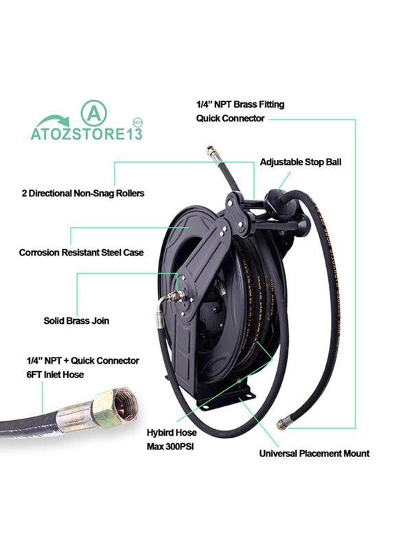 Atozs High Pressure Hose Reel for Air/Oil/Water, Black