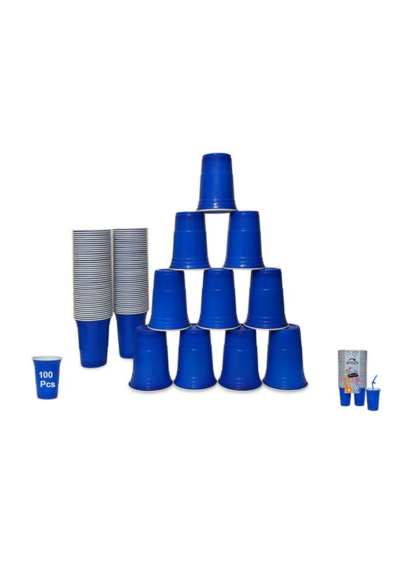 Atozs Disposable Plastic Party Cups, 100 x 16oz, Blue