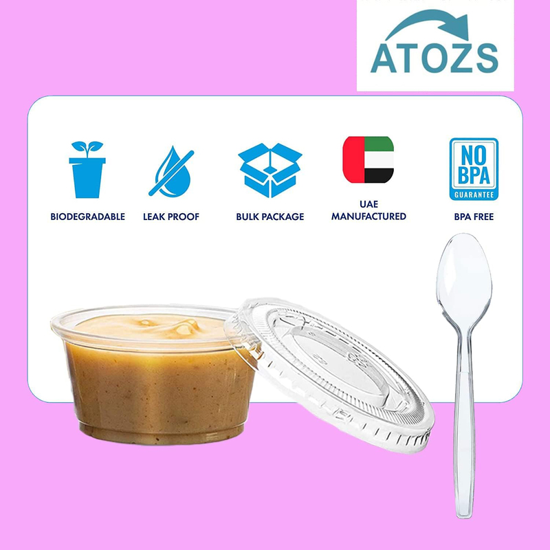 Atozs 200-Piece 2oz Disposable Plastic Portion Cups with Lids & Spoons, Clear