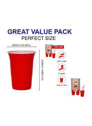 Atozs Disposable Plastic Party Cups, 100 x 16oz, Red