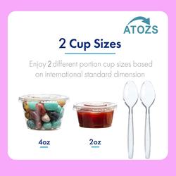 Atozs 200-Piece 2oz Disposable Plastic Portion Cups with Lids & Spoons, Clear