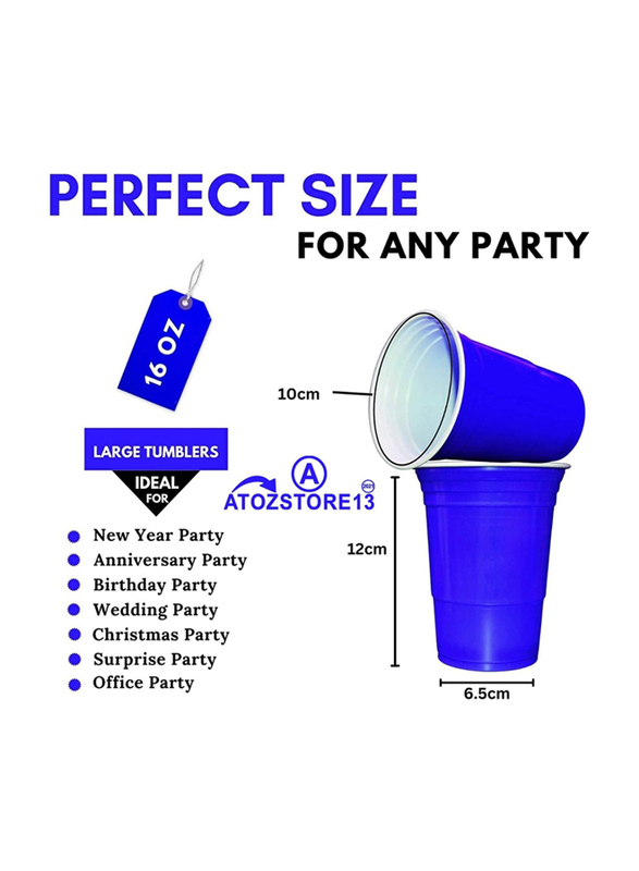 Atozs Disposable Plastic Party Cups, 50 x 16oz, Blue