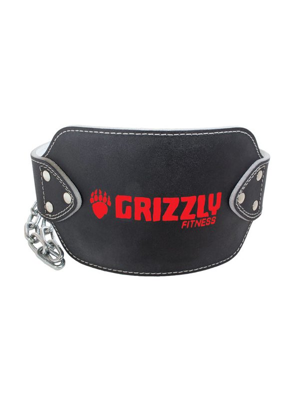 Grizzly Fitness Leather Pro Dip and Pull Up Weight Training Belt with 36" Chain, 8551-04-BLK, Black