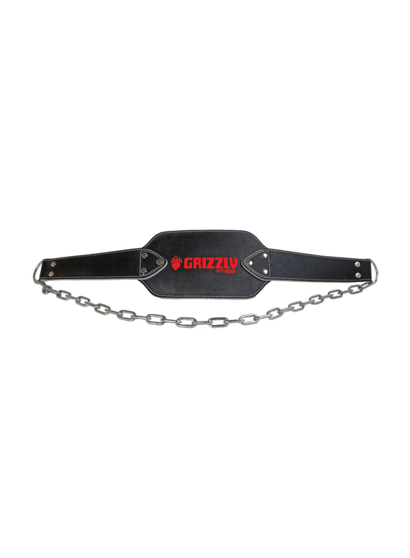 Grizzly Fitness Leather Pro Dip and Pull Up Weight Training Belt with 36" Chain, 8551-04-BLK, Black