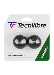 Tecnifibre Double Yellow Dot Squash Ball, 2 Pieces, Black